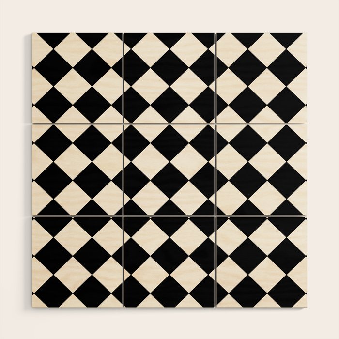 Black and white diamond shape,check,chess pattern  Wood Wall Art Gallery Image 1