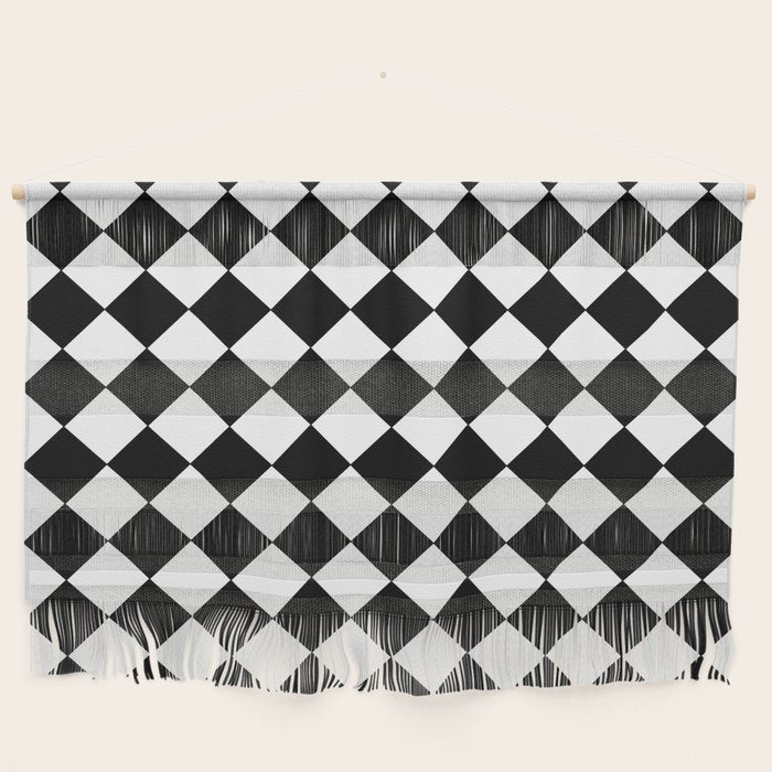 Black and white diamond shape,check,chess pattern  Wall Hanging Gallery Image 1
