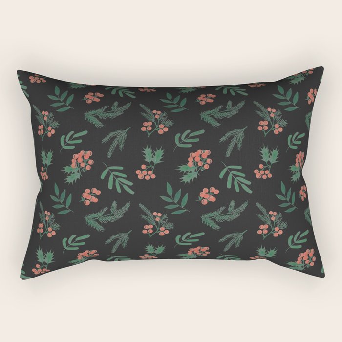 Yuletide Botanical Print Rectangular Pillow Gallery Image 2