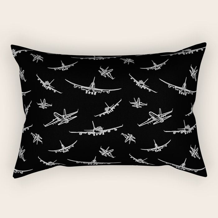 Airplanes on Black Rectangular Pillow Gallery Image 2