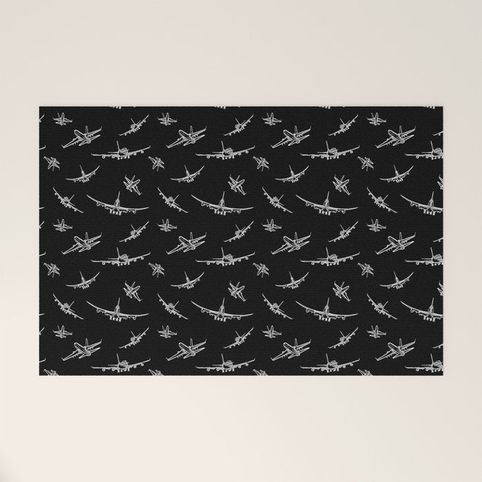 Airplanes on Black Welcome Mat Gallery Image 1