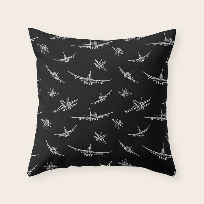 Airplanes on Black Throw Pillow Gallery Image 1