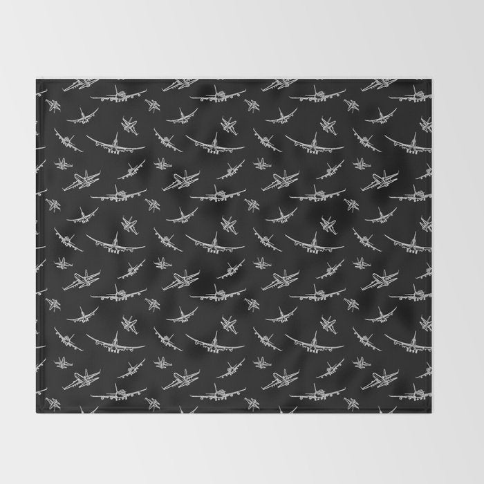Airplanes on Black Throw Blanket Gallery Image 2