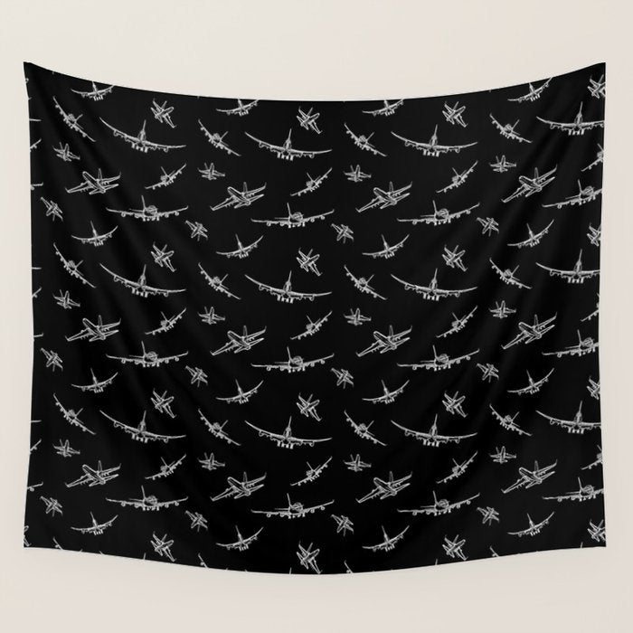 Airplanes on Black Wall Tapestry Gallery Image 4