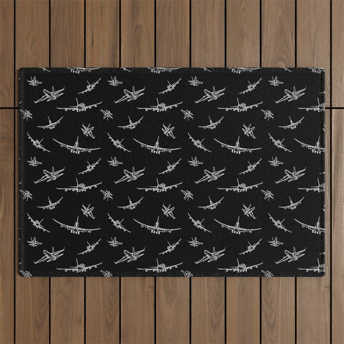 Airplanes on Black Outdoor Rug Gallery Image 1