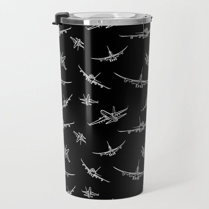 Airplanes on Black Travel Mug Gallery Image 3