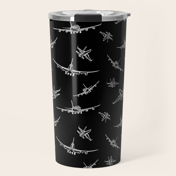 Airplanes on Black Travel Mug Gallery Image 1