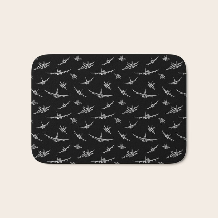 Airplanes on Black Bath Mat Gallery Image 1
