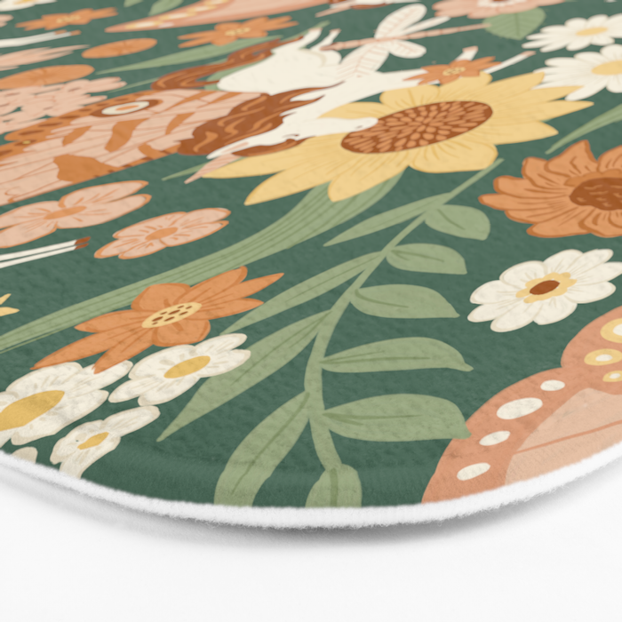 Butterfly Unicorns Frolicking in the Garden - Dark Bath Mat Gallery Image 3