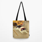 Japanese Woodblock Print Cat Lantern Playful Vintage Art Tote Bag Gallery Image 2