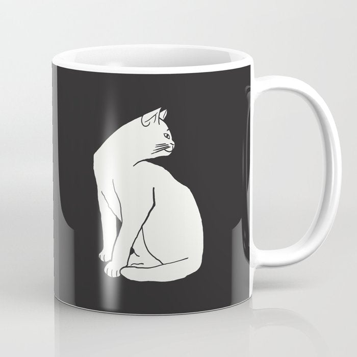 White Cat On Black Coffee Mug Gallery Image 1