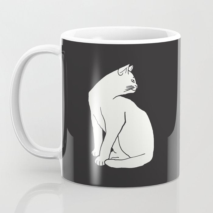 White Cat On Black Coffee Mug Gallery Image 3
