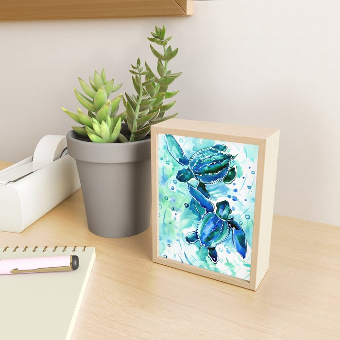 Turquoise Blue Sea Turtles in Ocean Mini Art Print Gallery Image 2