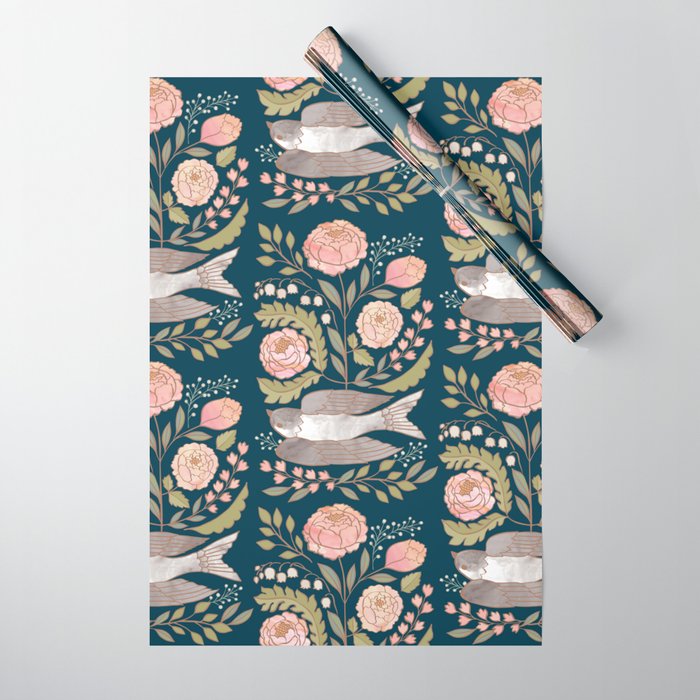 Peony Garden Dove Wrapping Paper Gallery Image 1