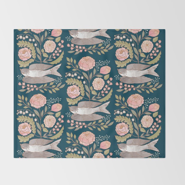 Peony Garden Dove Throw Blanket Gallery Image 2