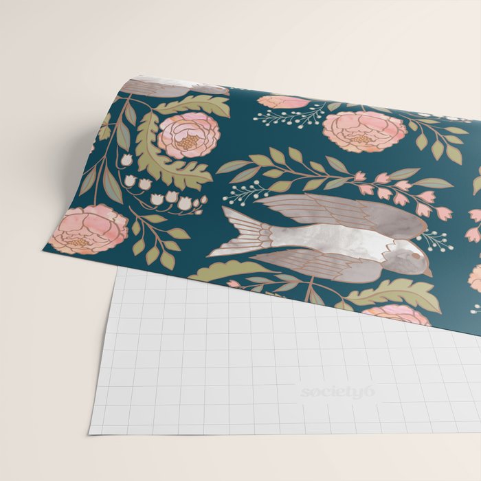 Peony Garden Dove Wrapping Paper Gallery Image 2