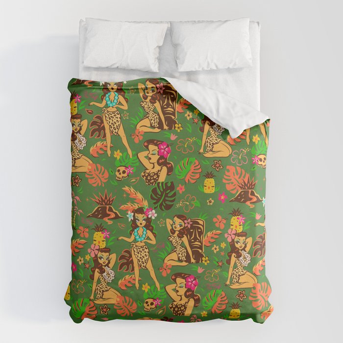 Tiki Temptress on Green Duvet Cover Gallery Image 1