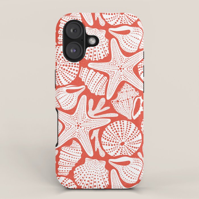 Ocean Floor Nautical Shells Red iPhone Case Gallery Image 1