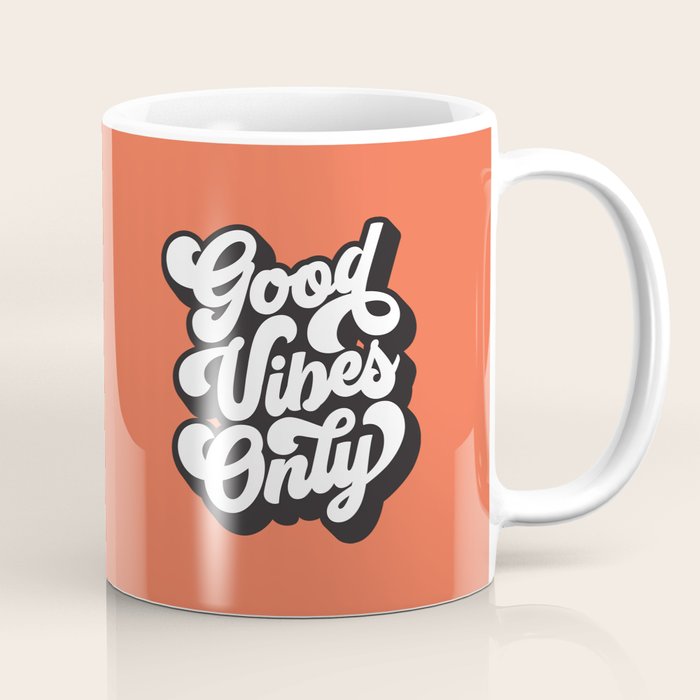 GOOD VIBES ONLY orange red black and white Coffee Mug Gallery Image 1