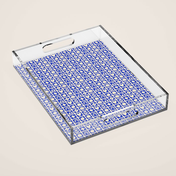 Blue children shape mosaic art pattern Acrylic Tray Gallery Image 1