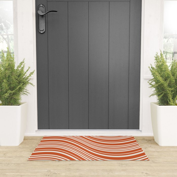 Wavy Stripes XLVIII - Bright Retro Red Welcome Mat Gallery Image 3