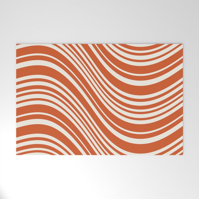 Wavy Stripes XLVIII - Bright Retro Red Welcome Mat Gallery Image 1