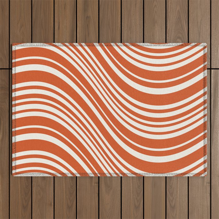 Wavy Stripes XLVIII - Bright Retro Red Outdoor Rug Gallery Image 1