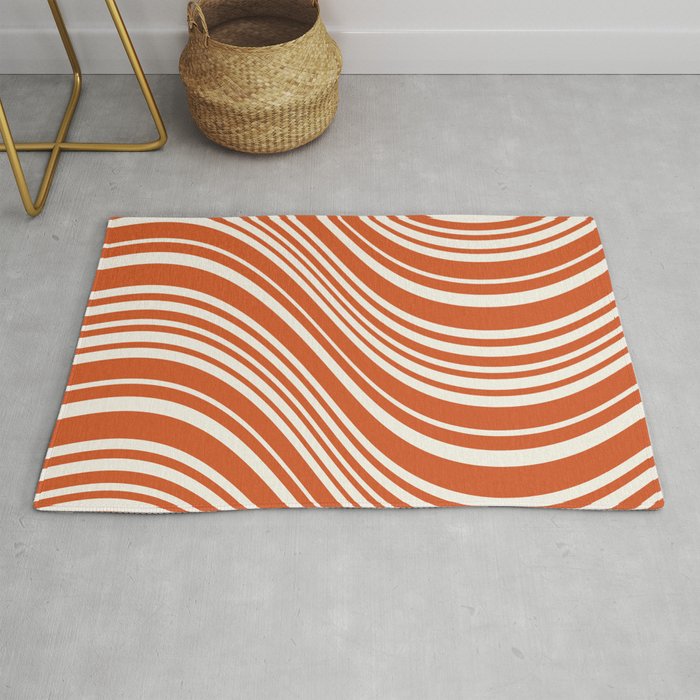 Wavy Stripes XLVIII - Bright Retro Red Rug Gallery Image 1