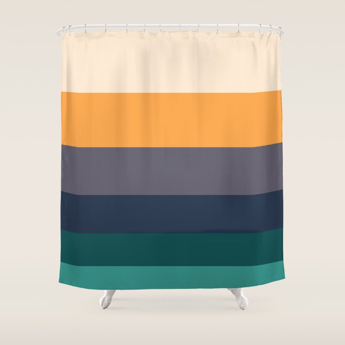 Mid Century Modern Minimalist Color Block Pattern Yellow Grey Green Shower Curtain Gallery Image 1