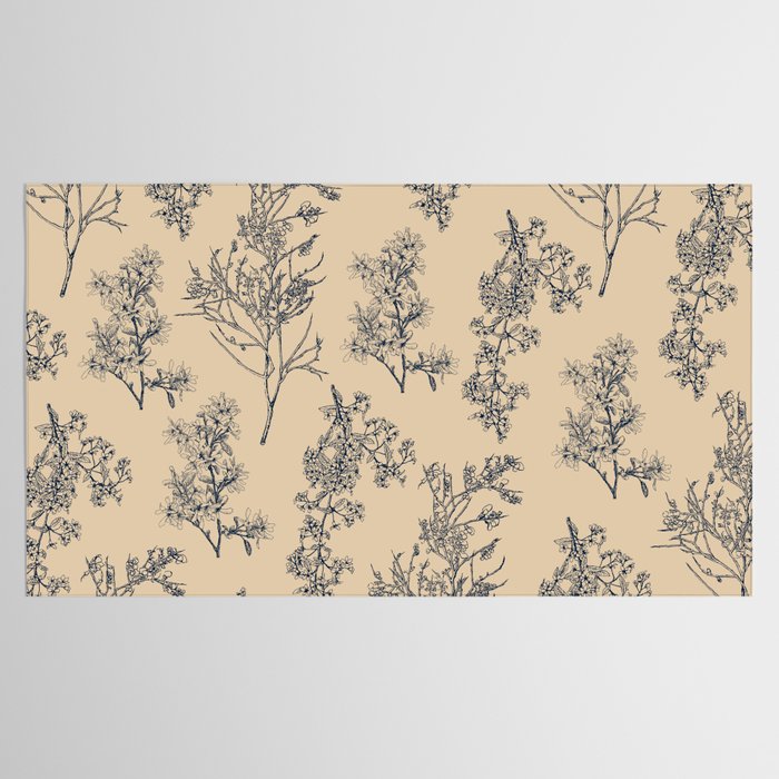 Botanical Cottage Floral Pattern in Beige and Navy Blue Tablecloth Gallery Image 2