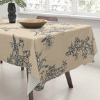 Botanical Cottage Floral Pattern in Beige and Navy Blue Tablecloth Gallery Image 3
