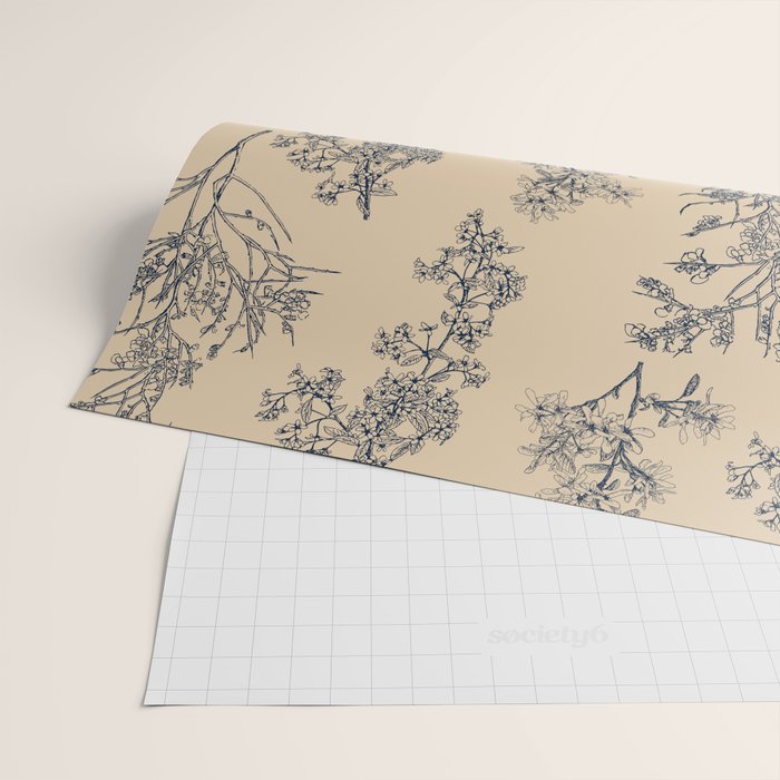 Botanical Cottage Floral Pattern in Beige and Navy Blue Wrapping Paper Gallery Image 2