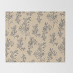 Botanical Cottage Floral Pattern in Beige and Navy Blue Throw Blanket Gallery Image 2