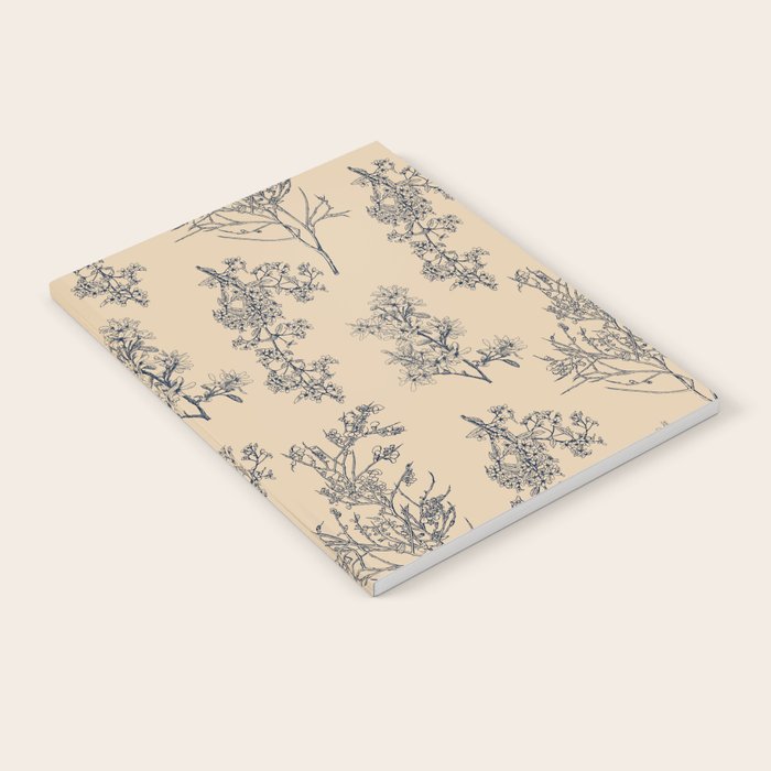 Botanical Cottage Floral Pattern in Beige and Navy Blue Notebook Gallery Image 2
