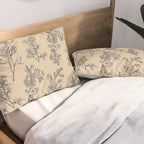 Botanical Cottage Floral Pattern in Beige and Navy Blue Pillow Sham Gallery Image 2