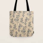 Botanical Cottage Floral Pattern in Beige and Navy Blue Tote Bag Gallery Image 1