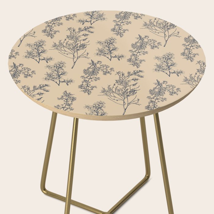 Botanical Cottage Floral Pattern in Beige and Navy Blue Side Table Gallery Image 2