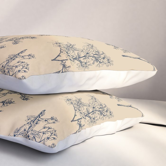 Botanical Cottage Floral Pattern in Beige and Navy Blue Pillow Sham Gallery Image 3