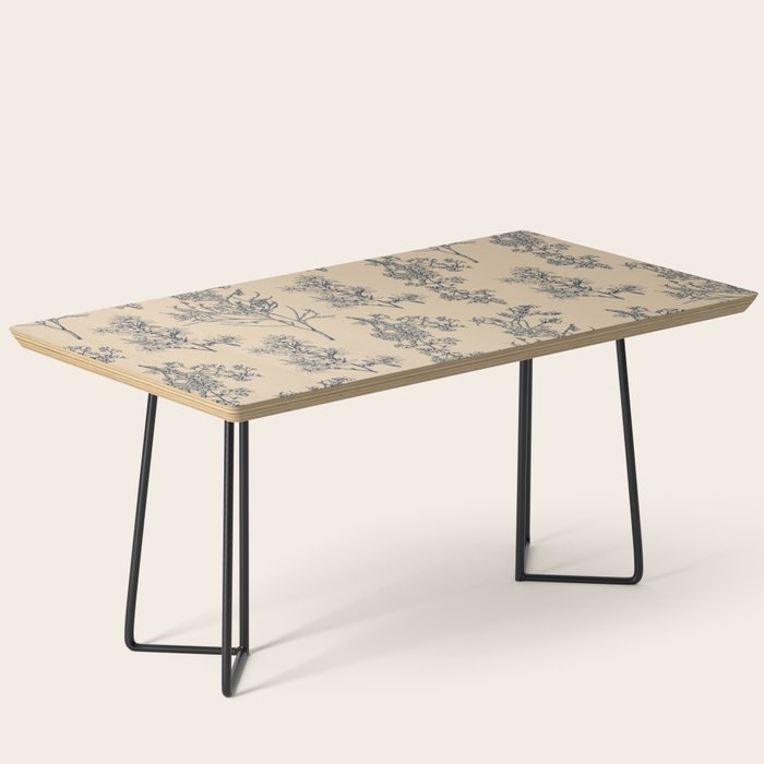 Botanical Cottage Floral Pattern in Beige and Navy Blue Coffee Table Gallery Image 1