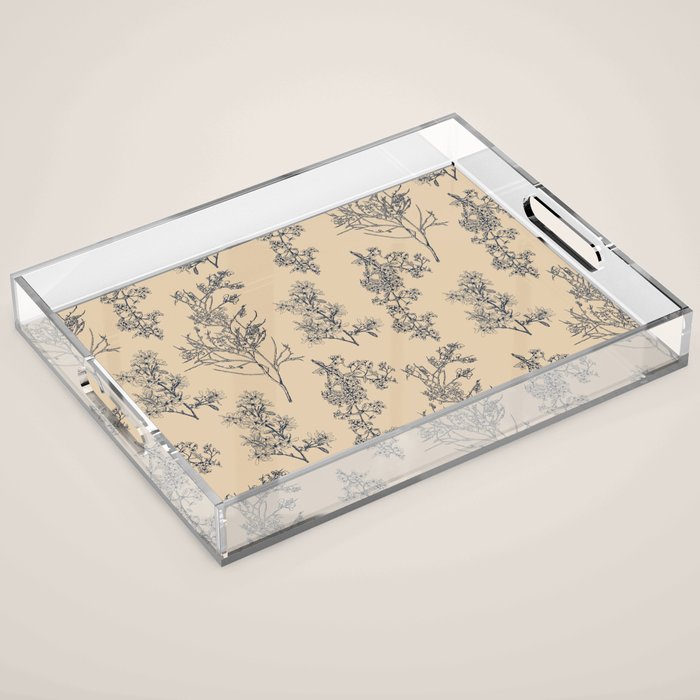 Botanical Cottage Floral Pattern in Beige and Navy Blue Acrylic Tray Gallery Image 1