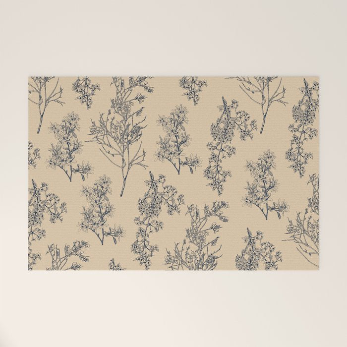 Botanical Cottage Floral Pattern in Beige and Navy Blue Welcome Mat Gallery Image 1