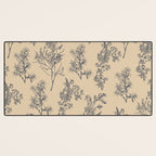 Botanical Cottage Floral Pattern in Beige and Navy Blue Desk Mat Gallery Image 3
