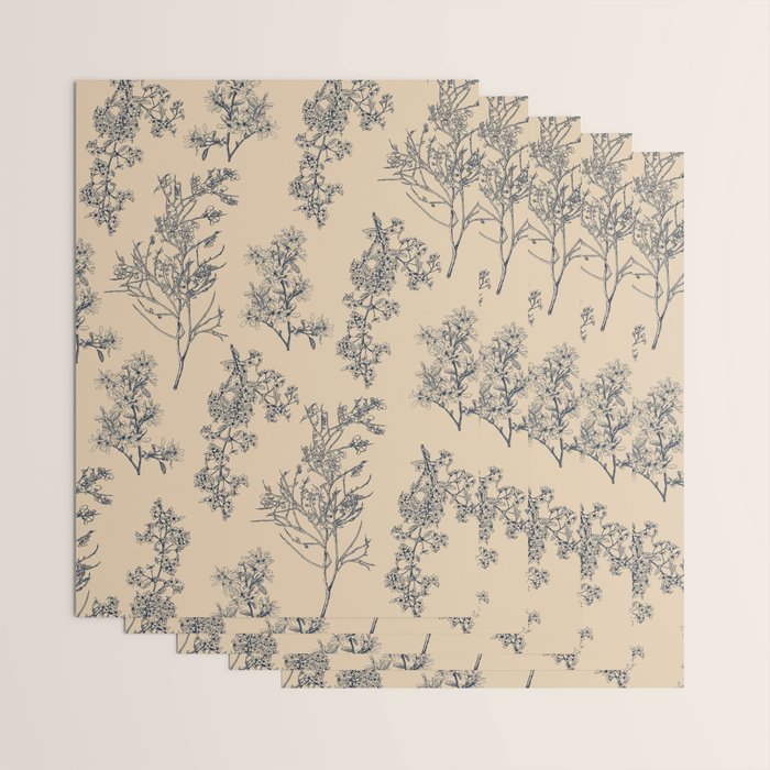 Botanical Cottage Floral Pattern in Beige and Navy Blue Wrapping Paper Gallery Image 3
