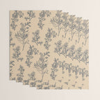 Botanical Cottage Floral Pattern in Beige and Navy Blue Wrapping Paper Gallery Image 3