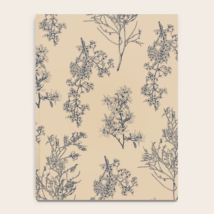 Botanical Cottage Floral Pattern in Beige and Navy Blue Notebook Gallery Image 4