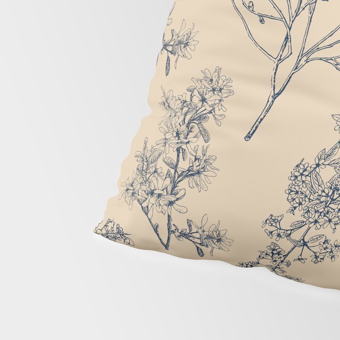 Botanical Cottage Floral Pattern in Beige and Navy Blue Pillow Sham Gallery Image 4