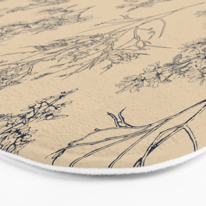 Botanical Cottage Floral Pattern in Beige and Navy Blue Bath Mat Gallery Image 3