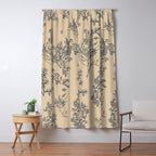 Botanical Cottage Floral Pattern in Beige and Navy Blue Window Curtain Gallery Image 5