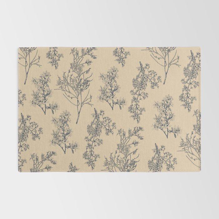 Botanical Cottage Floral Pattern in Beige and Navy Blue Rug Gallery Image 2