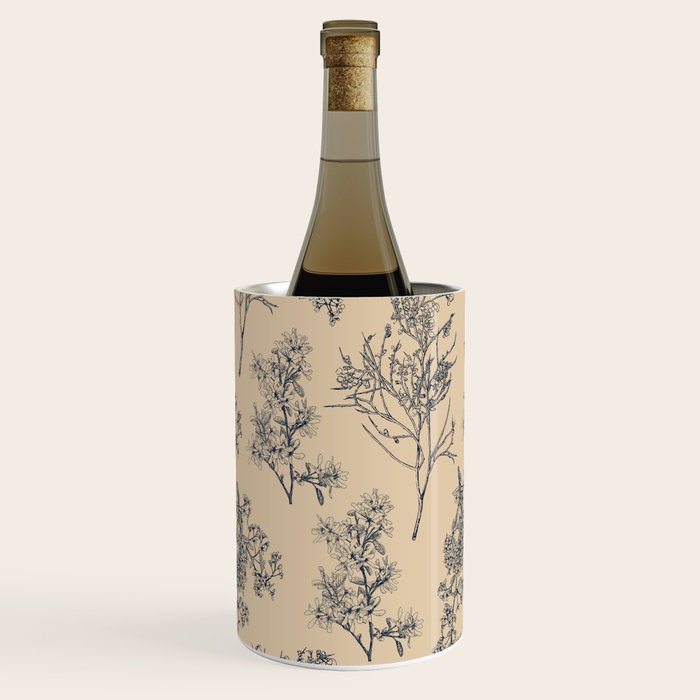 Botanical Cottage Floral Pattern in Beige and Navy Blue Wine Chiller Gallery Image 2